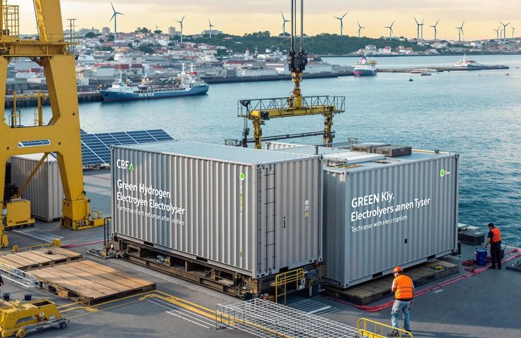 Trina Green Hydrogen shipped its first containerized electrolyser to Porto, Portugal,