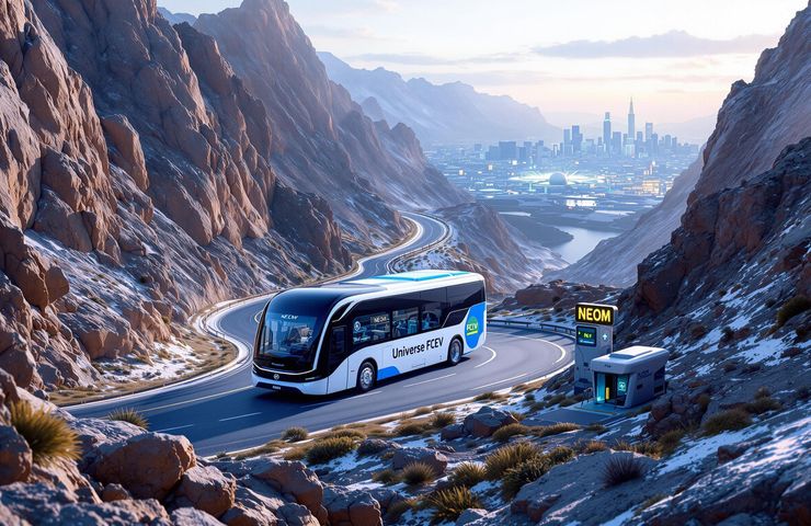 Hydrogen Fuel Cells Drive Hyundai’s Universe FCEV Bus Through NEOM’s High-Altitude Trojena