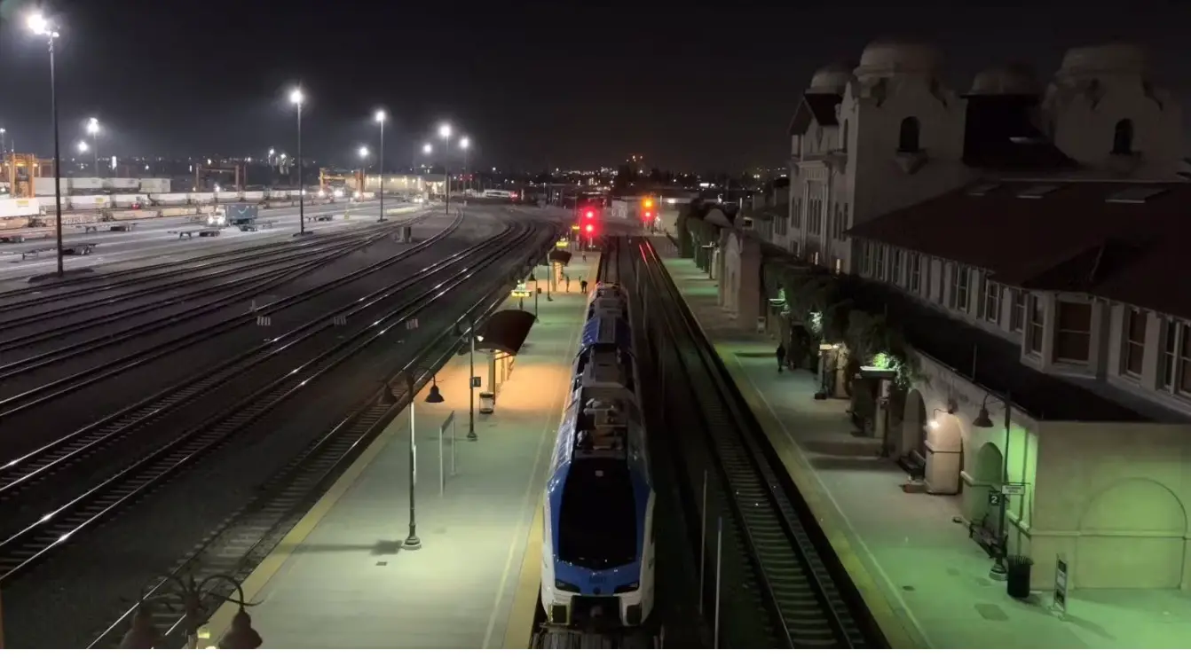 Hydrogen Train - Hydrogen-powered FLIRT H2 passenger train at the San Bernardino Depot Train Station - Image Source - SBCTA