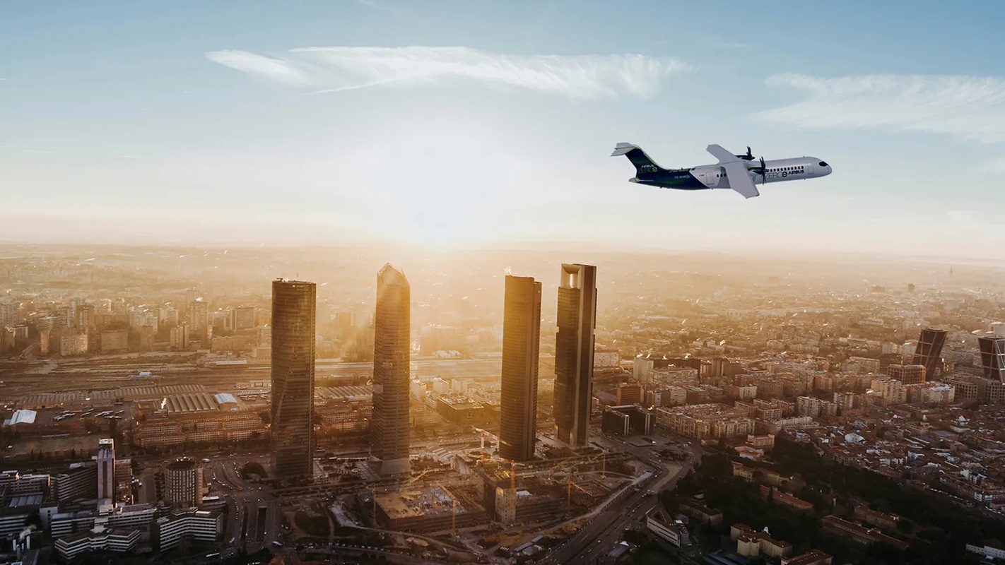 Aviation hydrogen hub - Concept image of Airbus ZEROe aircraft in flight - Image Source - Airbus
