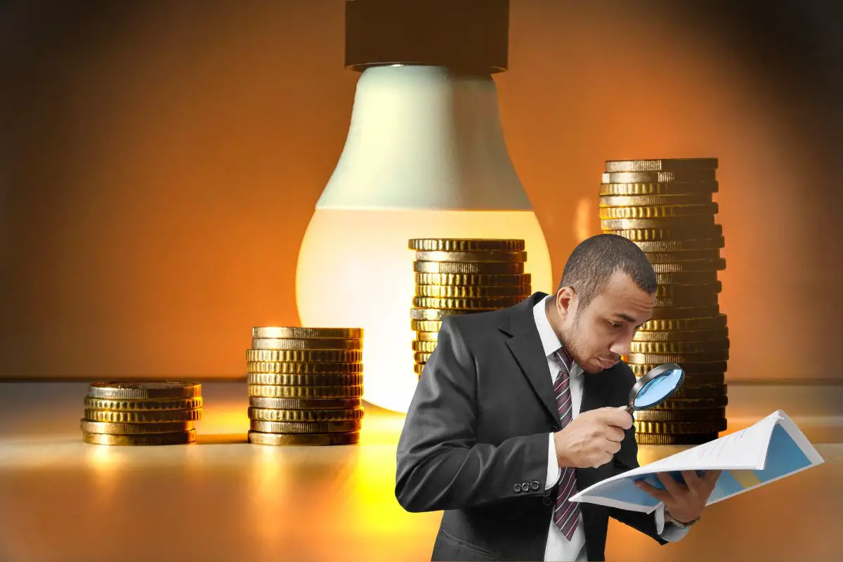 Fuel Cell System - Light bulb - coins - person analyzing paper